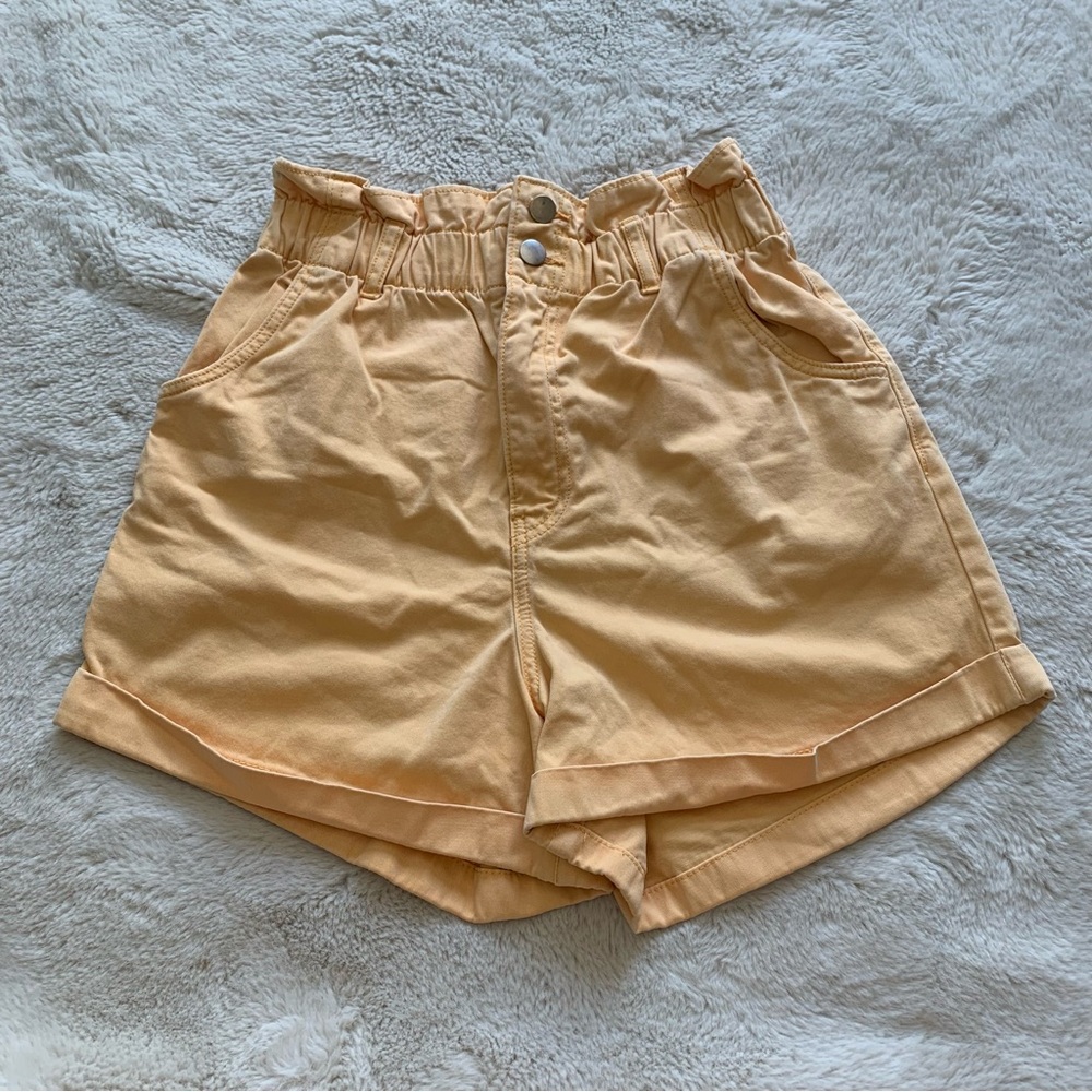 H&M Women's Orange Paperbag High Waist Shorts Size 6